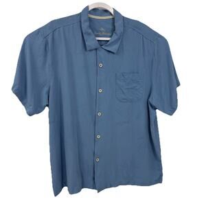 Tommy Bahama Camp Shirt Mens XXL 100% Silk Baby BlueShort Sleeve Coastal